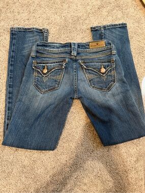 Vintage Sang Real Low Rise Blue Denim Jeans with Back Pocket Detail